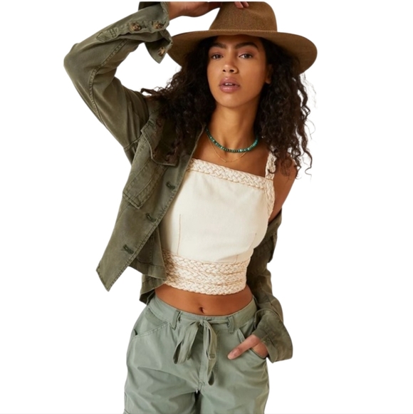 Anthropologie Tops - Anthropologie Pilcro Cropped Braided Corset Lace Up Tank Top Cream Large